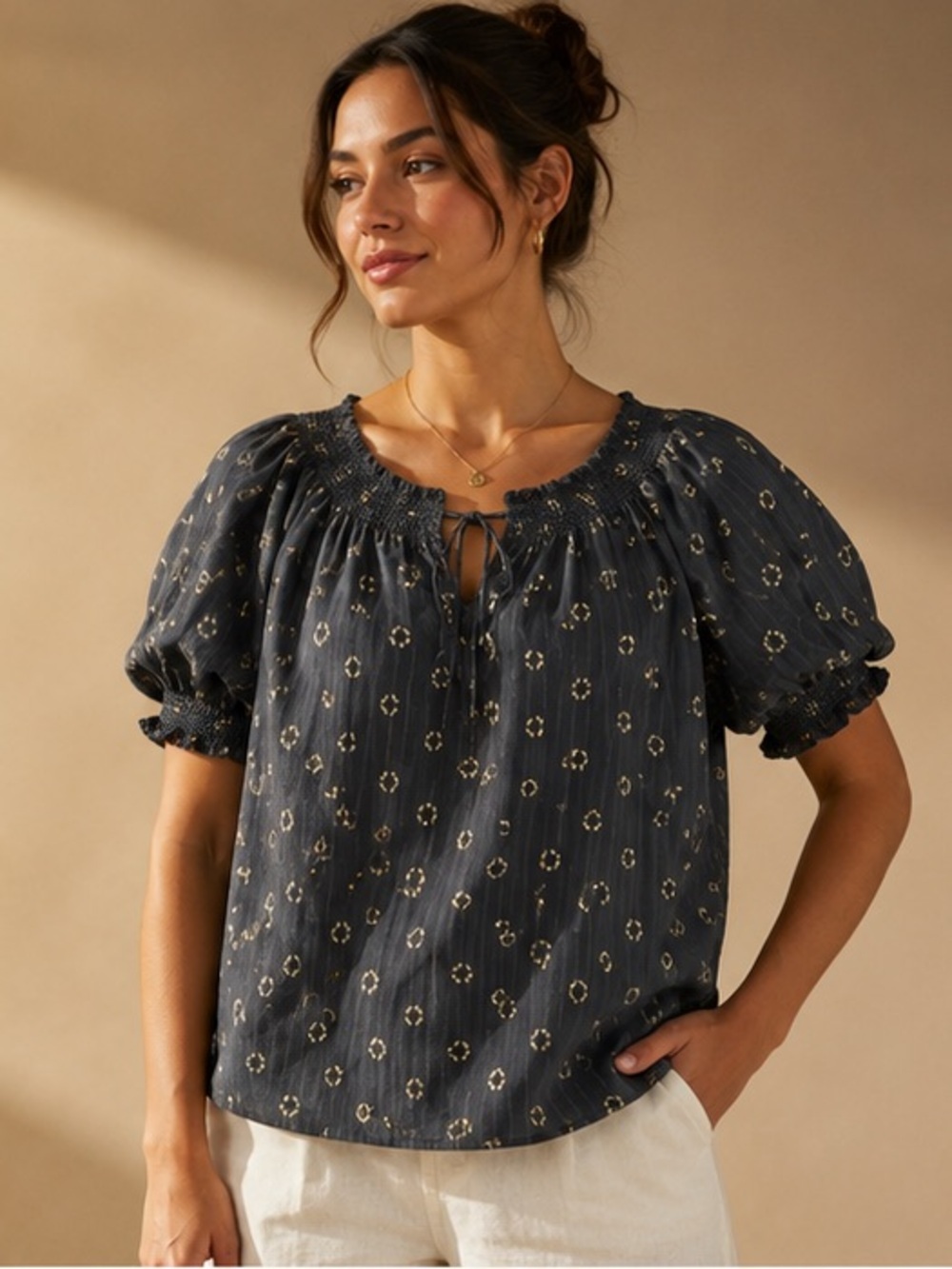 Sonoma Smocked Puff Sleeve Boho Peasant Top XXL Cottagecore